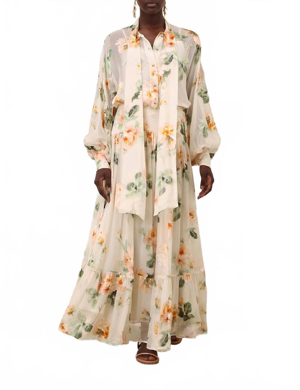 NEW ZIMMERMANN carousel burnout midi skirt in cream rose